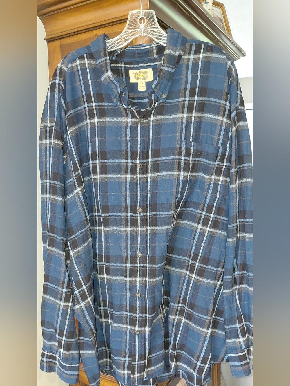 Big Mans The Foundry Supply Co. Blue and Black Plaid Button‑Down Shirt